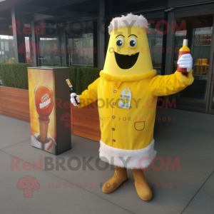 Yellow Bbq Ribs mascot costume character dressed with a Cocktail Dress and Pocket squares