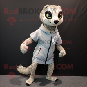 Silver Meerkat mascot costume character dressed with a Running Shorts and Scarf clips