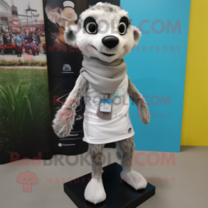 Silver Meerkat mascot costume character dressed with a Running Shorts and Scarf clips