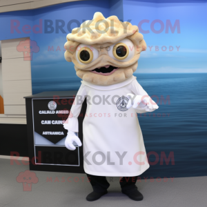 Cream Fried Calamari mascot costume character dressed with a Dress Pants and Bracelet watches