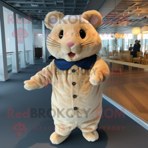 Beige Hamster mascot costume character dressed with a Romper and Cummerbunds