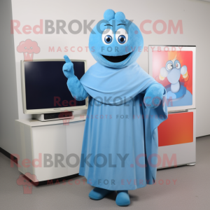 Sky Blue Television mascot costume character dressed with a Midi Dress and Wraps
