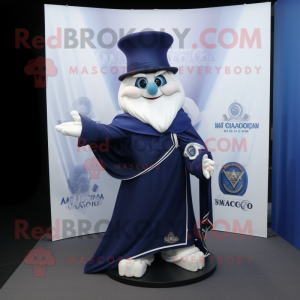 Navy Magician mascot costume character dressed with a Polo Shirt and Shawls