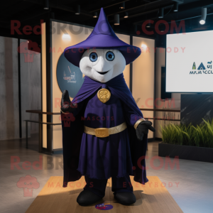 Navy Magician mascot costume character dressed with a Polo Shirt and Shawls