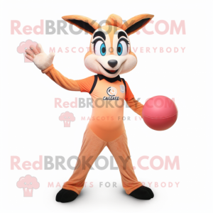 Peach Gazelle mascot costume character dressed with a Jumpsuit and Bracelets
