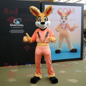 Peach Gazelle mascot costume character dressed with a Jumpsuit and Bracelets