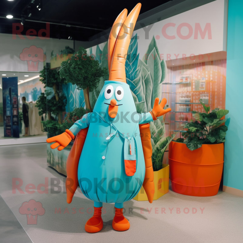 Turquoise Carrot mascot costume character dressed with a Circle Skirt and Handbags