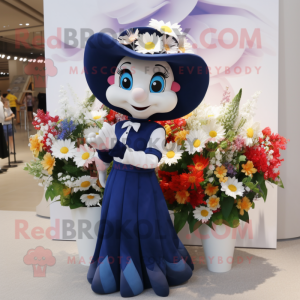Navy Bouquet Of Flowers mascot costume character dressed with a Maxi Dress and Necklaces