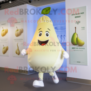 Cream Pear mascot costume character dressed with a Running Shorts and Rings