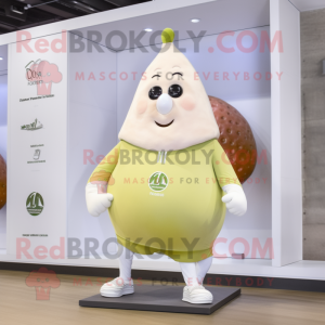 Cream Pear mascot costume character dressed with a Running Shorts and Rings