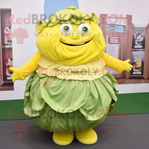 Yellow Corned Beef And Cabbage mascot costume character dressed with a Blouse and Rings