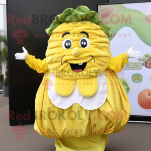 Yellow Corned Beef And Cabbage mascot costume character dressed with a Blouse and Rings