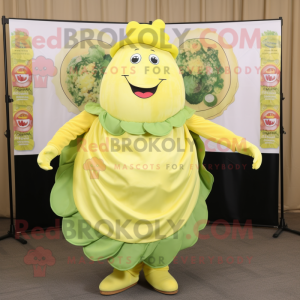 Yellow Corned Beef And Cabbage mascot costume character dressed with a Blouse and Rings