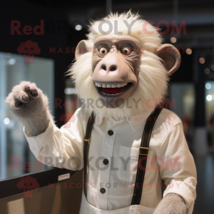 White Baboon mascot costume character dressed with a Button-Up Shirt and Mittens