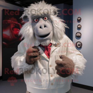 White Baboon mascot costume character dressed with a Button-Up Shirt and Mittens