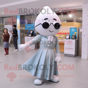 Silver Ice Cream mascot costume character dressed with a Maxi Skirt and Tie pins