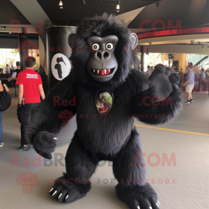 Black Baboon mascot costume character dressed with a V-Neck Tee and Foot pads