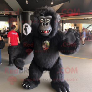 Black Baboon mascot costume character dressed with a V-Neck Tee and Foot pads