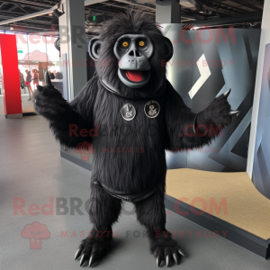 Black Baboon mascot costume character dressed with a V-Neck Tee and Foot pads