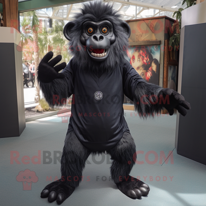 Black Baboon mascot costume character dressed with a V-Neck Tee and Foot pads