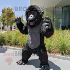 Black Baboon mascot costume character dressed with a V-Neck Tee and Foot pads