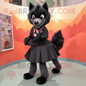 Black Wolf mascot costume character dressed with a Pencil Skirt and Shoe clips