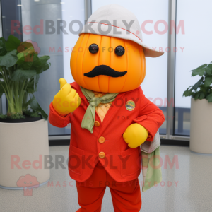 Orange Pepper mascot costume character dressed with a Cardigan and Pocket squares