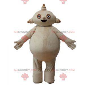 Stor fyllig och leende beige manmaskot - Redbrokoly.com