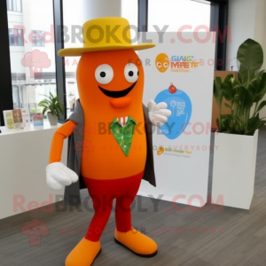 Orange Pepper mascot costume character dressed with a Cardigan and Pocket squares