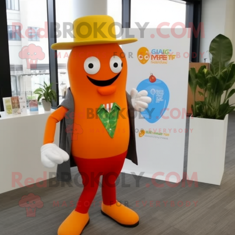 Orange Pepper mascot costume character dressed with a Cardigan and Pocket squares Orange Pepper mascot costume character dressed with a Cardigan and Pocket squares