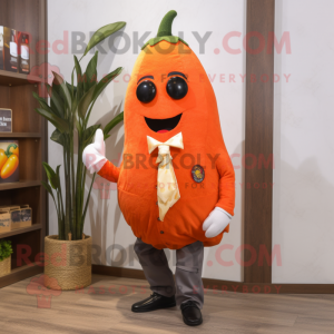 Orange Pepper mascot costume character dressed with a Cardigan and Pocket squares