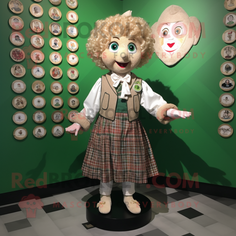 Beige Irish Dancer mascot costume character dressed with a Flannel Shirt and Coin purses Beige Irish Dancer mascot costume character dressed with a Flannel Shirt and Coin purses