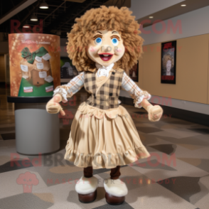 Beige Irish Dancer mascot costume character dressed with a Flannel Shirt and Coin purses