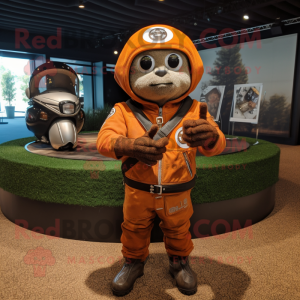 Rust Golf Ball mascot costume character dressed with a Moto Jacket and Rings