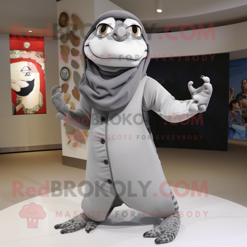 Gray Snake mascot costume character dressed with a Parka and Shawls Gray Snake mascot costume character dressed with a Parka and Shawls