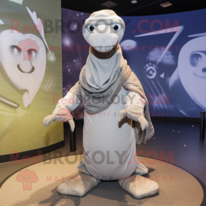 Gray Snake mascot costume character dressed with a Parka and Shawls