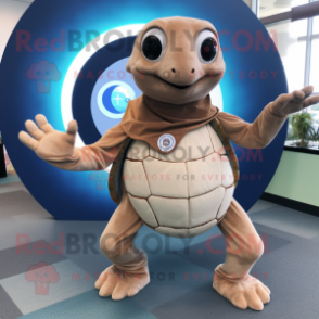 Tan Sea Turtle mascot costume character dressed with a Circle Skirt and Watches