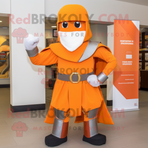 Orange Medieval Knight mascot costume character dressed with a Chinos and Scarf clips