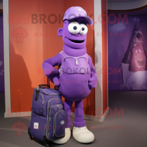 Purple Golf Bag mascot costume character dressed with a Bootcut Jeans and Handbags