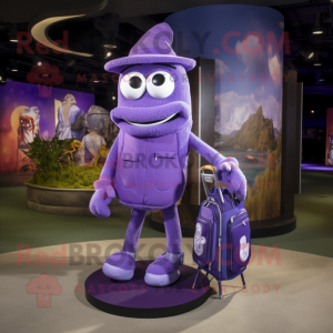 Purple Golf Bag mascot costume character dressed with a Bootcut Jeans and Handbags