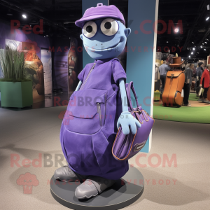 Purple Golf Bag mascot costume character dressed with a Bootcut Jeans and Handbags