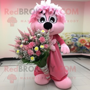 Pink Bouquet Of Flowers mascot costume character dressed with a A-Line Dress and Scarf clips