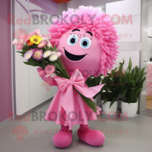 Pink Bouquet Of Flowers mascot costume character dressed with a A-Line Dress and Scarf clips