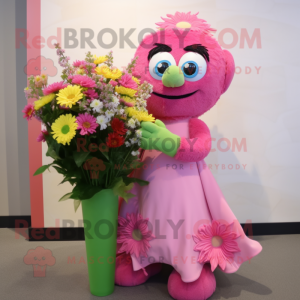 Pink Bouquet Of Flowers mascot costume character dressed with a A-Line Dress and Scarf clips