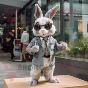 Silver Wild Rabbit mascot costume character dressed with a Chinos and Sunglasses