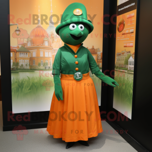 Forest Green Orange mascot costume character dressed with a Empire Waist Dress and Cufflinks