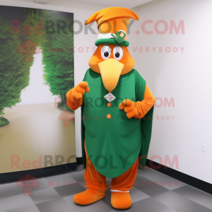 Forest Green Orange mascot costume character dressed with a Empire Waist Dress and Cufflinks