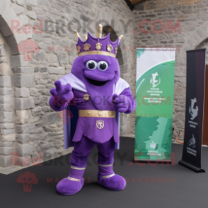 Purple Irish Castle mascot costume character dressed with a Tank Top and Lapel pins