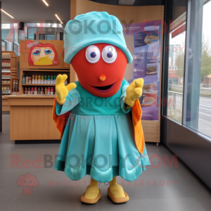 Teal Currywurst mascot costume character dressed with a Wrap Skirt and Clutch bags