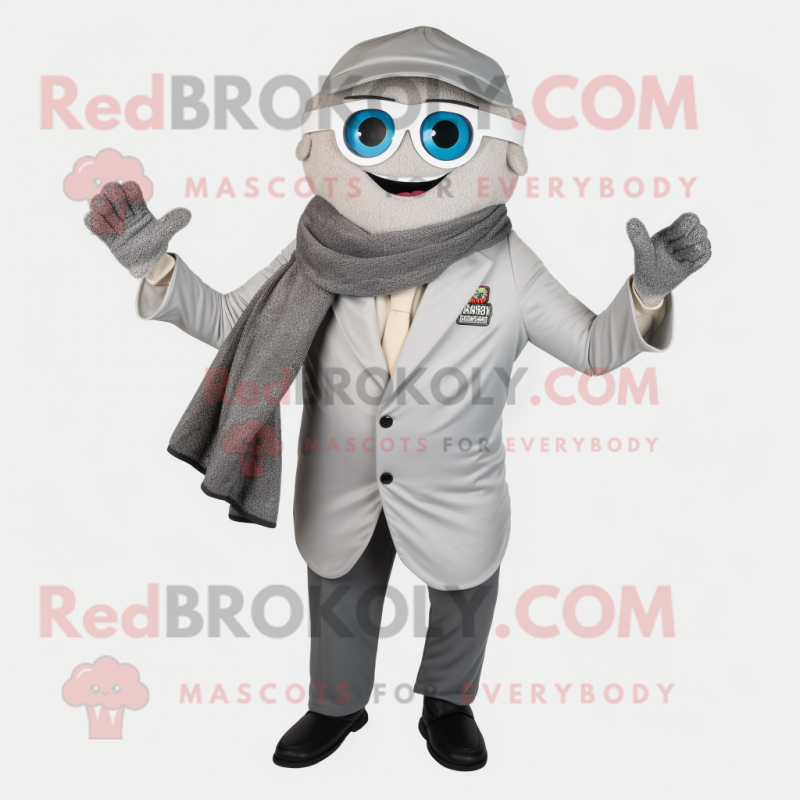 Silver Pizza mascot costume character dressed with a Blazer and Scarf clips Silver Pizza mascot costume character dressed with a Blazer and Scarf clips